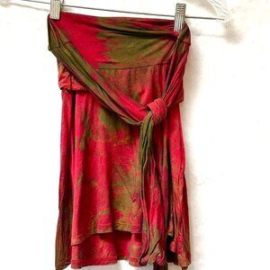 Susana Monaco Red Top Halter Tube Khaki  Tie Wrap Sleeveless Cotton Size Small